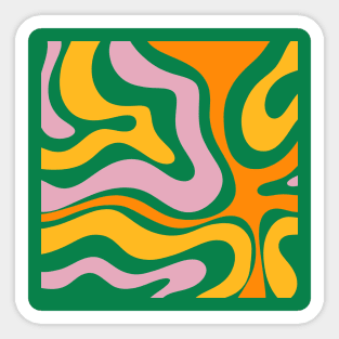 Vibrant Modern Retro Liquid Swirl Abstract Pattern Green Yellow Orange Pink Sticker